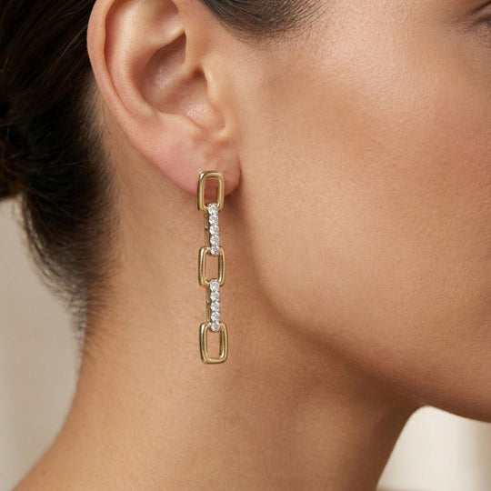 LUXURIANT SGL zertifizierte SI-GH Labor Diamant Ohrringe, 925 Silber 750 Gelbgold Vermeil - 0,26 ct.