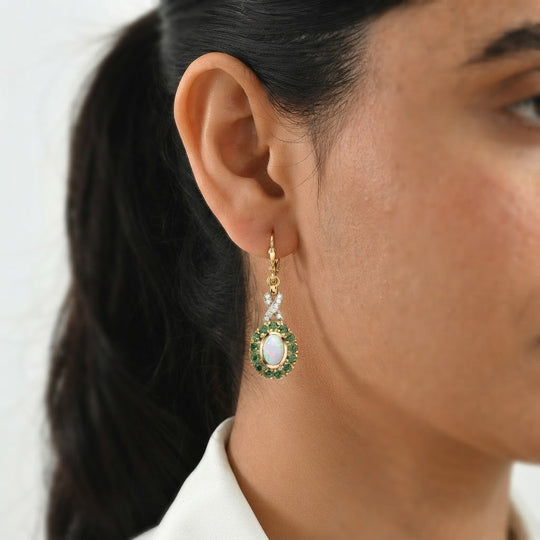 D'Joy AAA Natürlicher, äthiopischer Welo Opal, Afrikanischer Rubin (Fissure gefüllt) Ohrringe 925 Silber 585 Vergoldet ca. 2.19 ct
