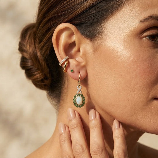D'Joy AAA Natürlicher, äthiopischer Welo Opal, Afrikanischer Rubin (Fissure gefüllt) Ohrringe 925 Silber 585 Vergoldet ca. 2.19 ct