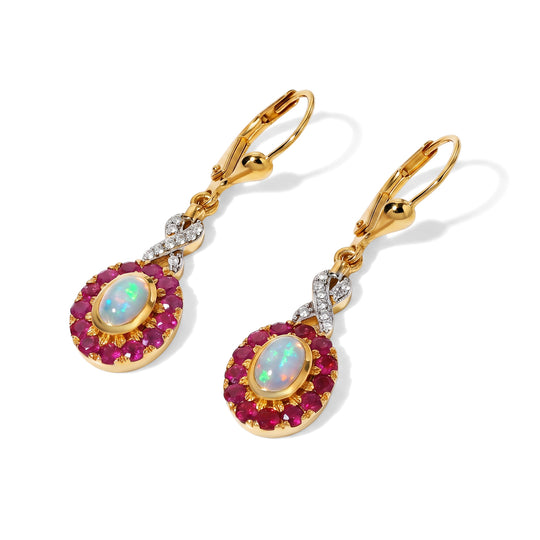 D'Joy AAA Natürlicher, äthiopischer Welo Opal, Afrikanischer Rubin (Fissure gefüllt) Ohrringe 925 Silber 585 Vergoldet ca. 2.19 ct
