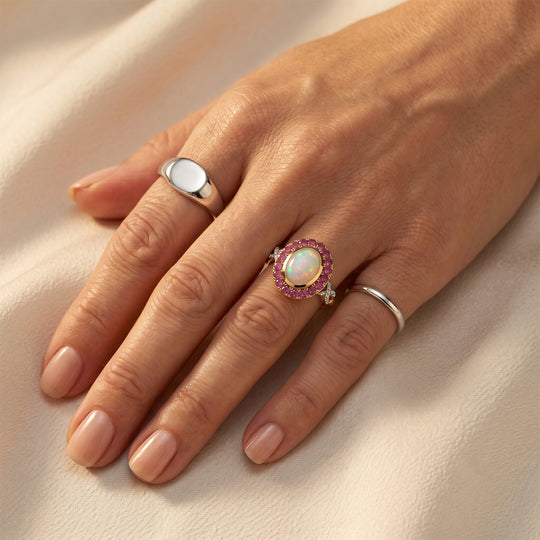 D'Joy AAA Natürlicher, äthiopischer Welo Opal, Afrikanischer Rubin (Fissure gefüllt) Ring 925 Silber 585 Vergoldet (Größe 20.00) ca. 2,25 ct