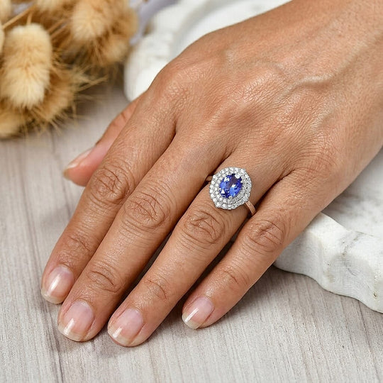 D'Joy AA Tansanit, Moissanit AGI zertifiziert Ring 925 Silber Rhodiniert (Größe 16.50) ca. 1,97 ct