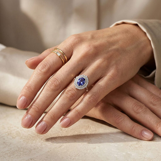 D'Joy AA Tansanit, Moissanit AGI zertifiziert Ring 925 Silber Rhodiniert (Größe 16.50) ca. 1,97 ct