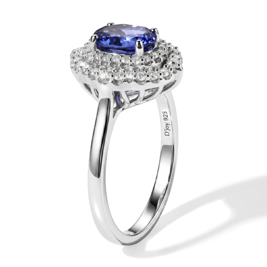 D'Joy AA Tansanit, Moissanit AGI zertifiziert Ring 925 Silber Rhodiniert (Größe 16.50) ca. 1,97 ct
