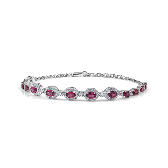 D'Joy AA Farbwechsel Granat, Moissanit AGI zertifiziert Armband ca. 20 cm 925 Silber Rhodiniert ca. 9,60 ct.