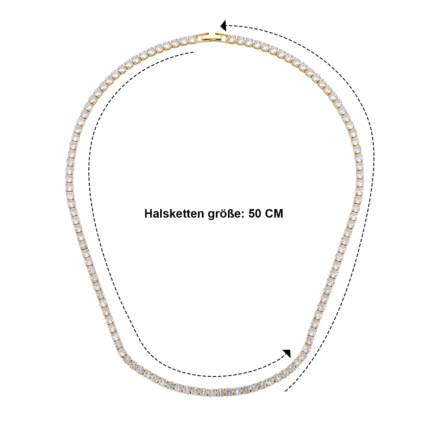 Weißer Zirkonia Halskette ca. 50 cm Nickelfreies Messing