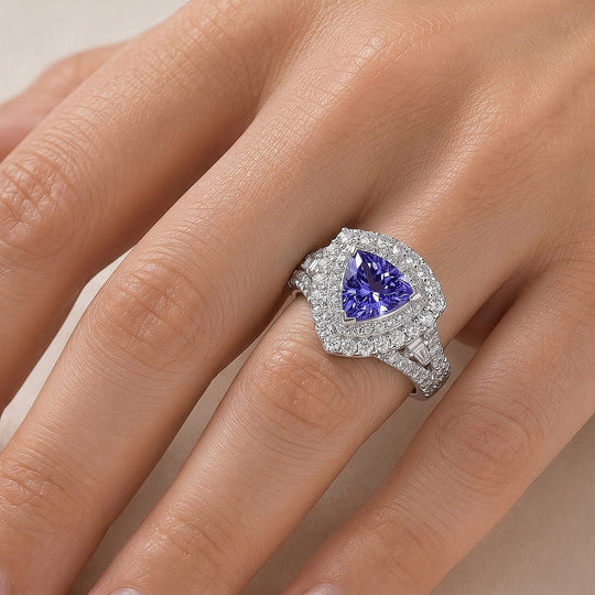 D'Joy AA Tansanit, Moissanit AGI zertifiziert Ring 925 Silber Rhodiniert (Größe 18.00) ca. 2,02 ct