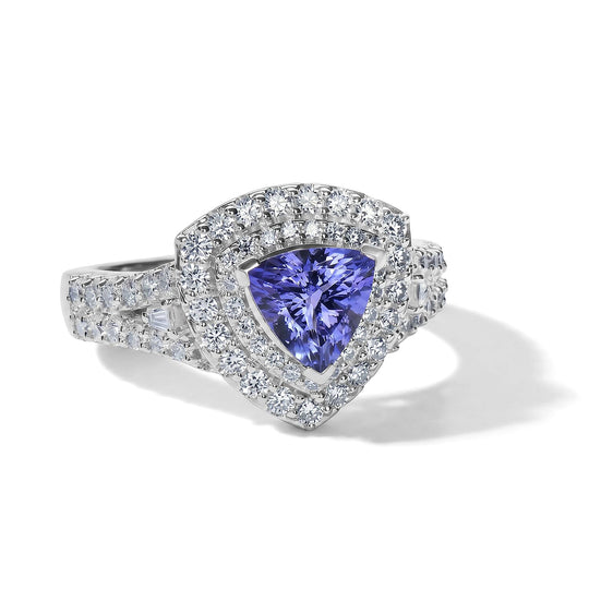 D'Joy AA Tansanit, Moissanit AGI zertifiziert Ring 925 Silber Rhodiniert (Größe 18.00) ca. 2,02 ct