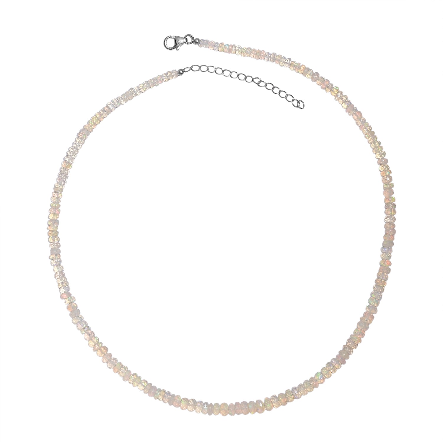 AAA Natürlicher, äthiopischer Welo Opal Halskette ca. 45 cm 925 Silber Rhodiniert (10-15 Werktage Lieferzeit) ca. 65,00 ct.