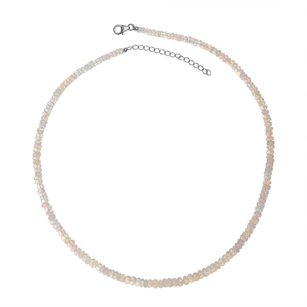 AAA Natürlicher, äthiopischer Welo Opal Halskette ca. 45 cm 925 Silber Rhodiniert (10-15 Werktage Lieferzeit) ca. 65,00 ct.