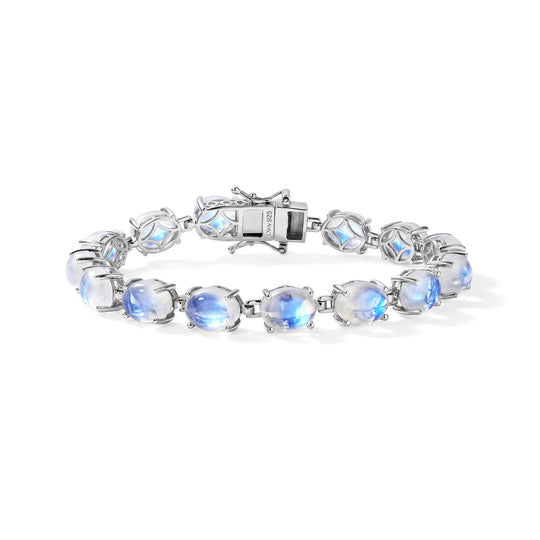 D'Joy Regenbogen Mondstein Armband ca. 19 cm 925 Silber Rhodiniert ca. 50,21 ct.
