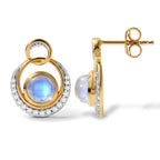 D'Joy Regenbogen Mondstein, Weißer Zirkon Ohrringe 925 Silber 585 Vergoldet ca. 2,44 ct.