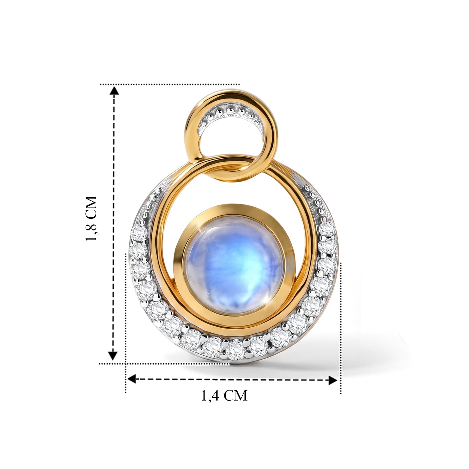 D'Joy Regenbogen Mondstein, Weißer Zirkon Ohrringe 925 Silber 585 Vergoldet ca. 2.44 ct