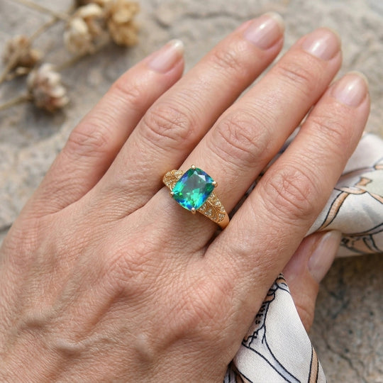 EVER TRUE Pfau Quarz Triplette, Weißer Zirkon Ring 950 Kupfer (Größe 20.00) ca. 5,91 ct