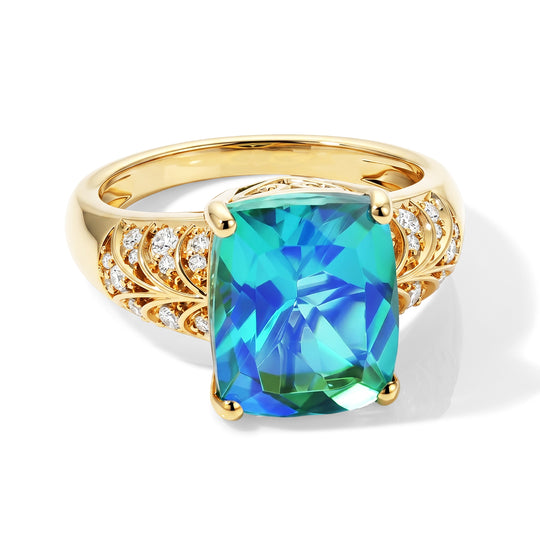 EVER TRUE Pfau Quarz Triplette, Weißer Zirkon Ring 950 Kupfer (Größe 20.00) ca. 5,91 ct