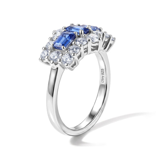 D'Joy AA Tansanit, Moissanit Ring 925 Silber Rhodiniert (Größe 21.00) ca. 1,94 ct