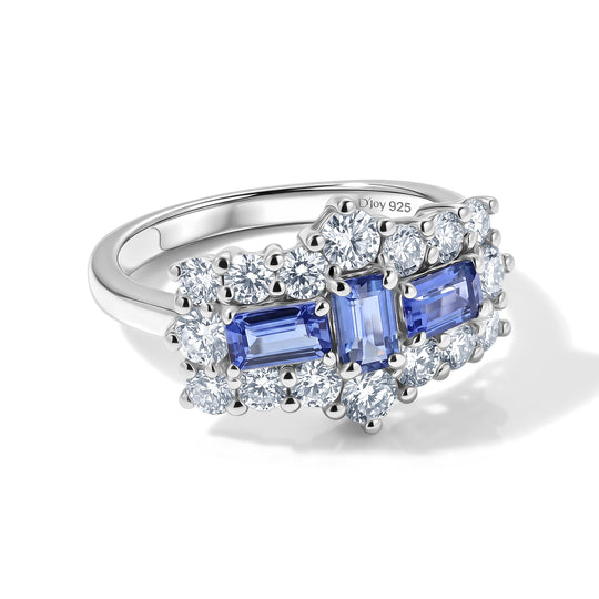 D'Joy AA Tansanit, Moissanit Ring 925 Silber Rhodiniert (Größe 21.00) ca. 1,94 ct