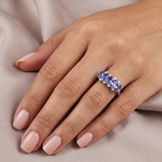D'Joy AAA Tansanit, Weißer Diamant Ring 925 Silber Rhodiniert (Größe 21.00) ca. 1,30 ct
