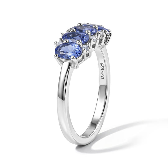 D'Joy AAA Tansanit, Weißer Diamant Ring 925 Silber Rhodiniert (Größe 21.00) ca. 1,30 ct
