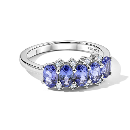 D'Joy AAA Tansanit, Weißer Diamant Ring 925 Silber Rhodiniert (Größe 21.00) ca. 1,30 ct