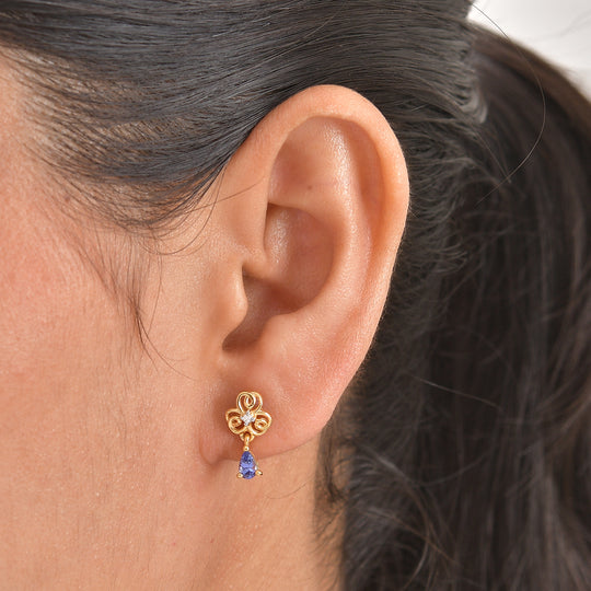 D'Joy AA Tansanit und Diamant Ohrringe, 925 Silber 750 Gelbgold Vermeil - 0,49 ct.