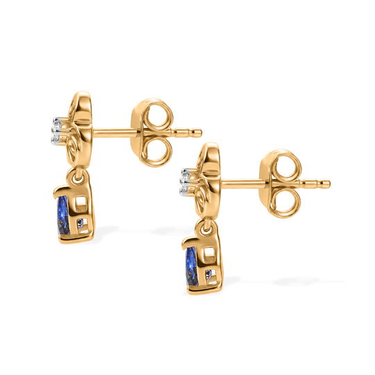 D'Joy AA Tansanit und Diamant Ohrringe, 925 Silber 750 Gelbgold Vermeil - 0,49 ct.