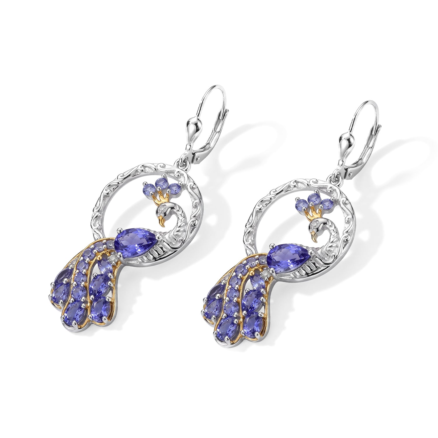 D'Joy Tansanit Ohrringe, 925 Silber rhodiniert und 750 Gelbgold Vermeil - 4,24 ct.