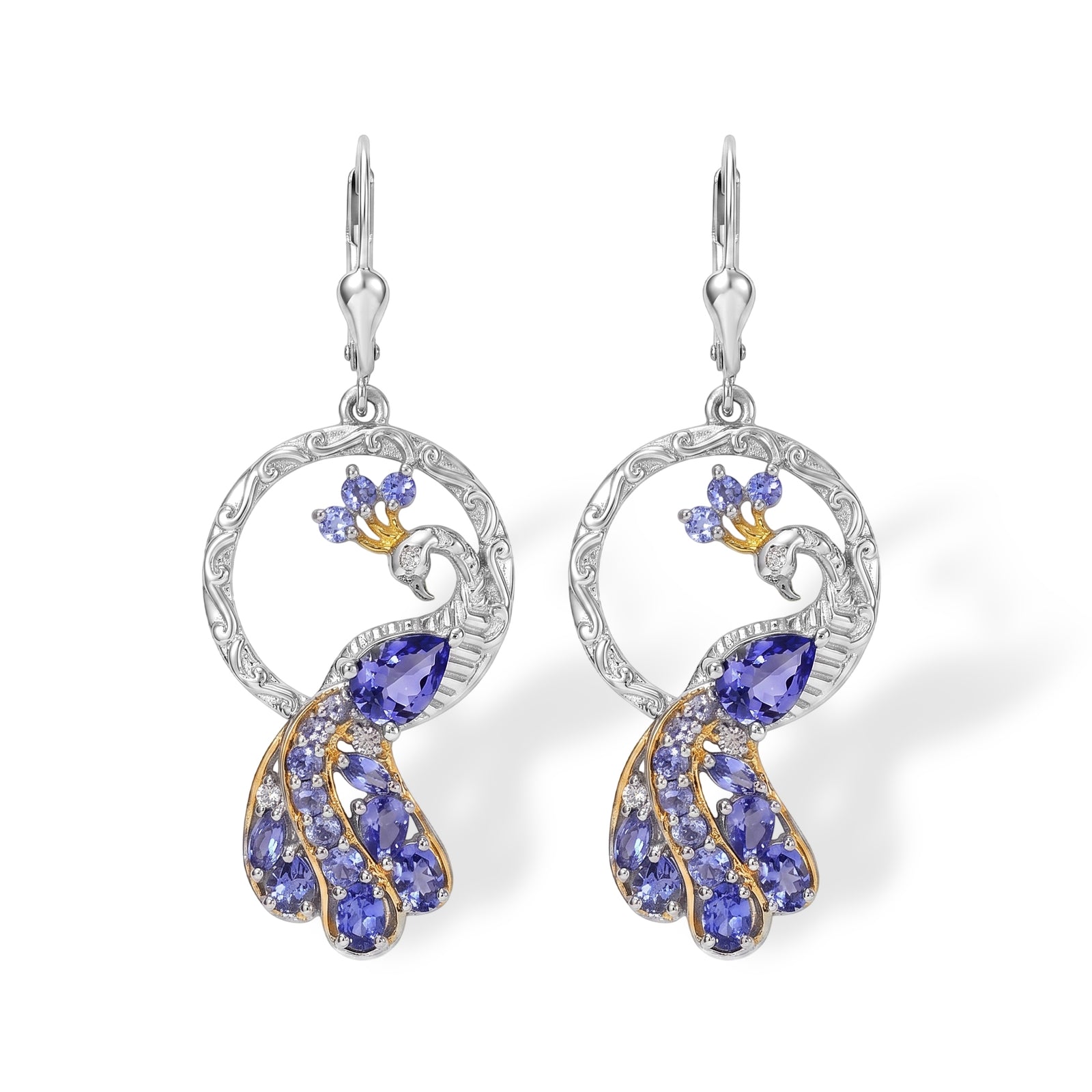 D'Joy Tansanit Ohrringe, 925 Silber rhodiniert und 750 Gelbgold Vermeil - 4,24 ct.