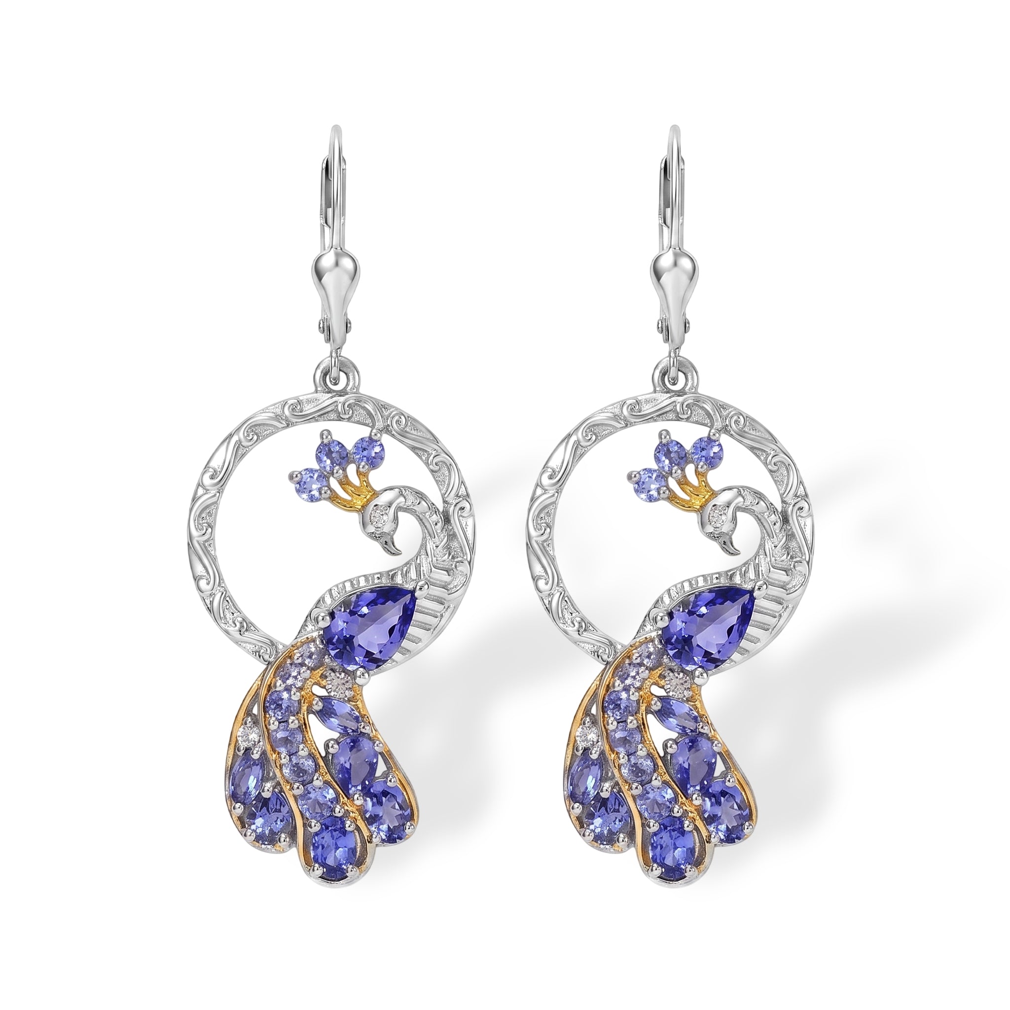 D'Joy Tansanit Ohrringe 925 Silber Rhodiniert und 750 Gelbgold Vermeil ca. 4,24 ct.