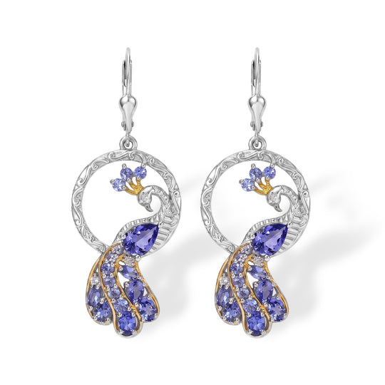 D'Joy Tansanit Ohrringe, 925 Silber rhodiniert und 750 Gelbgold Vermeil - 4,24 ct.
