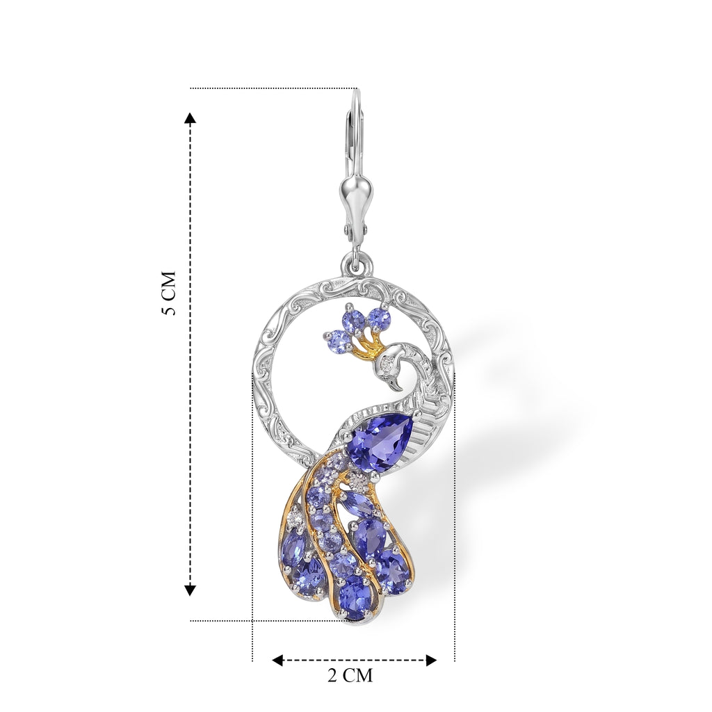 D'Joy Tansanit Ohrringe 925 Silber Rhodiniert und 750 Gelbgold Vermeil ca. 4,24 ct.