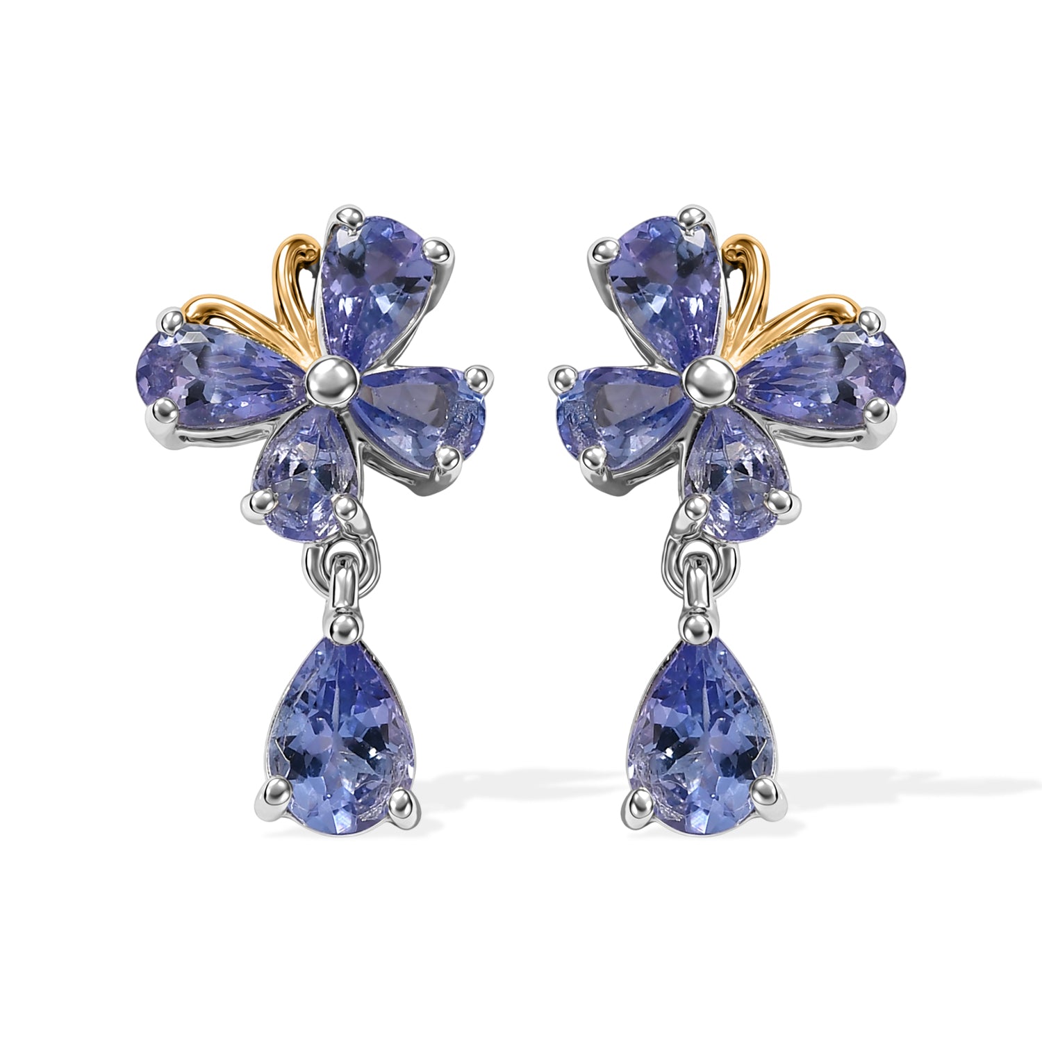 D'Joy Tansanit Ohrringe 925 Silber Platiniert und vergoldet ca. 2,23 ct.