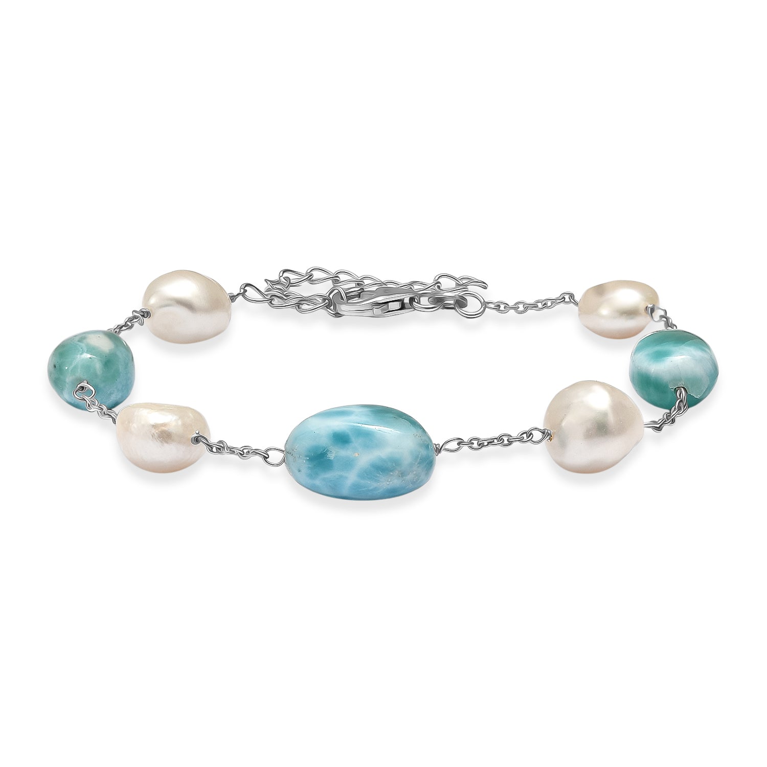 D'Joy Larimar, Süßwasser Perle Armband ca. 19 cm 925 Silber Rhodiniert
