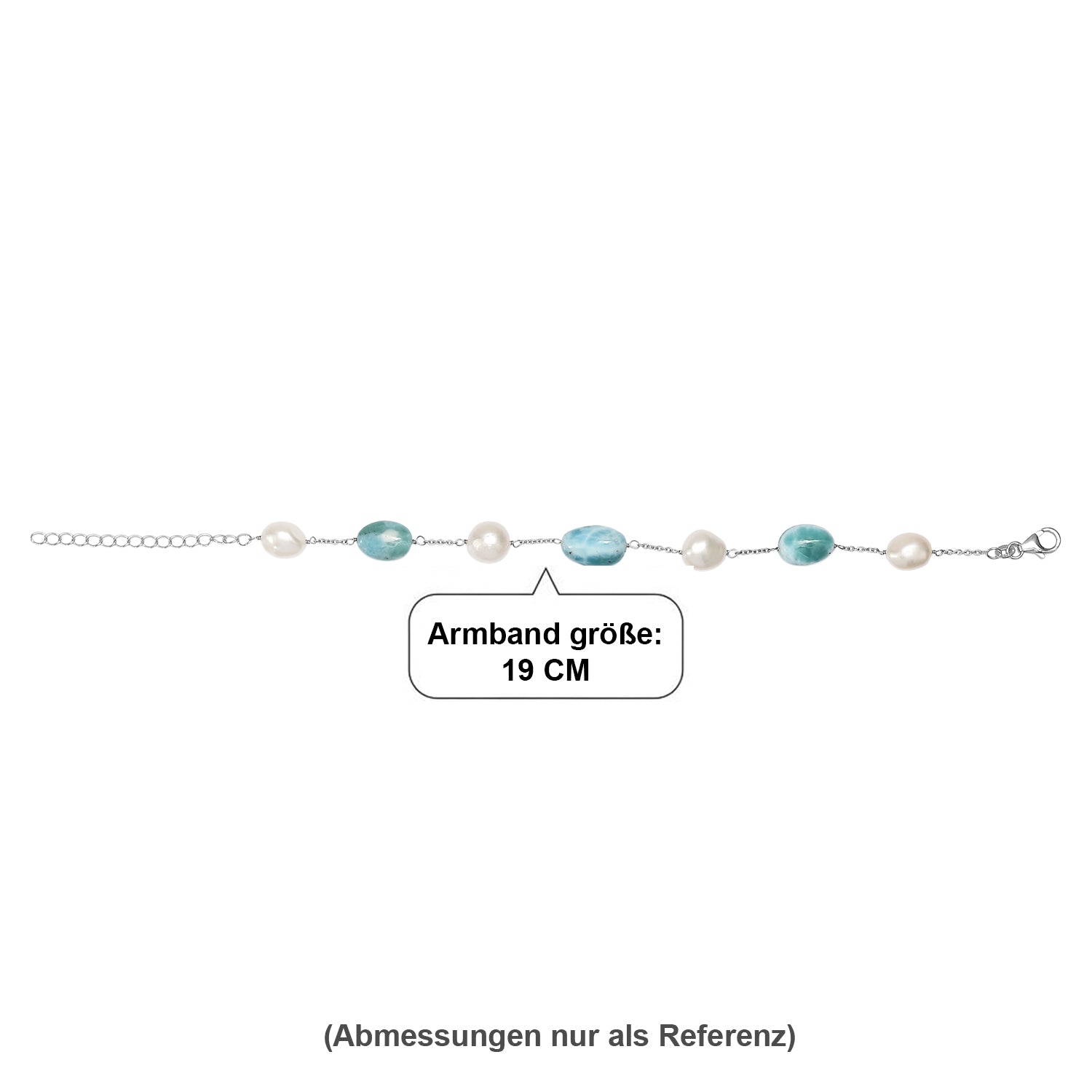 D'Joy Süßwasser Perle, Larimar Armband ca. 19 cm 925 Silber Rhodiniert