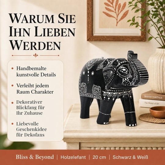 Livmore Handpainted Wooden Elephant Size-20 Cms Color-Multi
