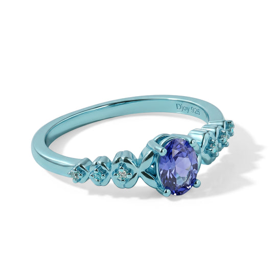 D'Joy Tansanit, Moissanit Ring 925 Silber Ion Blau Beschichtung (Größe 17.00) ca. 0,54 ct