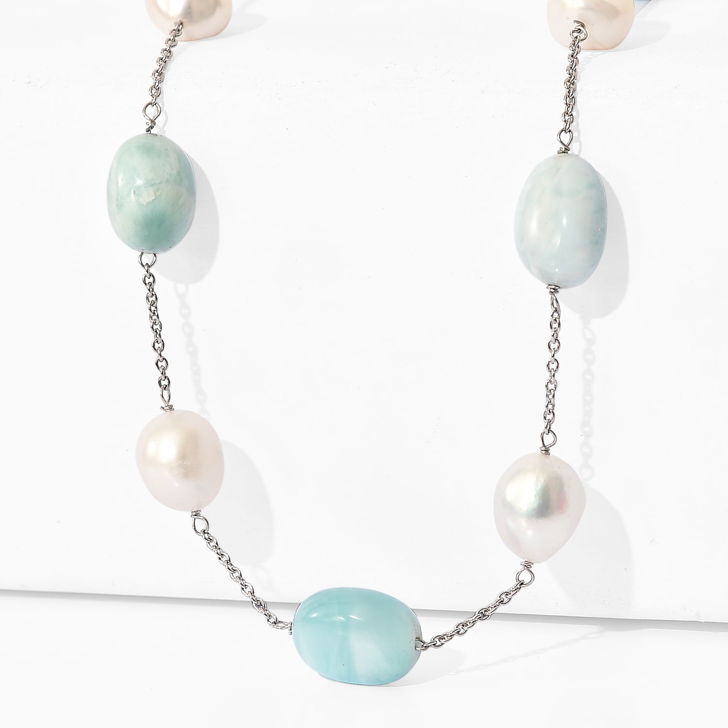 D'Joy Larimar, Süßwasser Perle Halskette ca. 50 cm 925 Silber Rhodiniert 60.00 ct