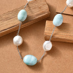 D'Joy Larimar, Süßwasser Perle Halskette ca. 50 cm 925 Silber Rhodiniert