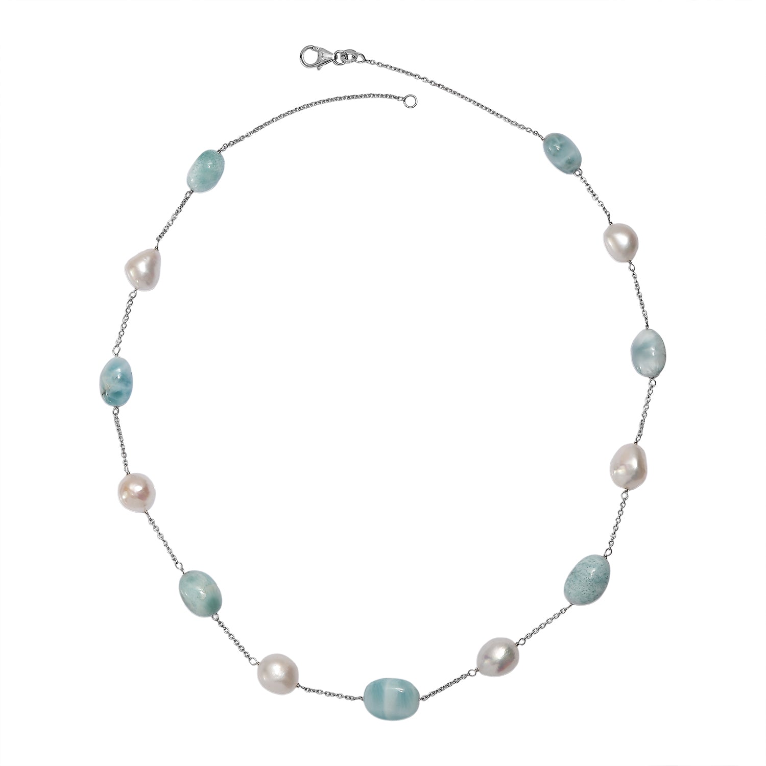 D'Joy Larimar, Süßwasser Perle Halskette ca. 50 cm 925 Silber Rhodiniert 60.00 ct