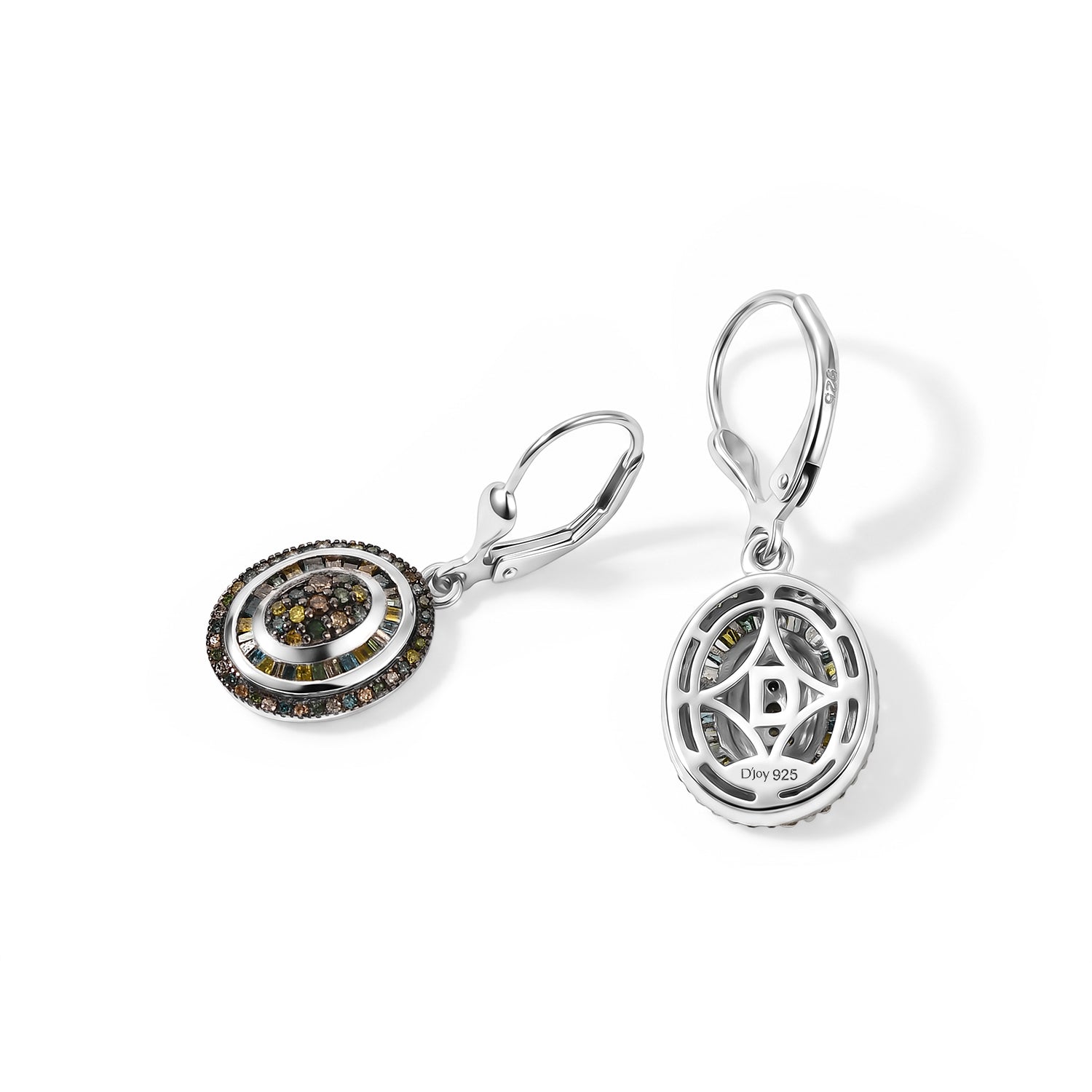 D'Joy Grüner Diamant, Natürlicher Champagner Diamant Ohrringe 925 Silber Rhodiniert ca. 0,85 ct.