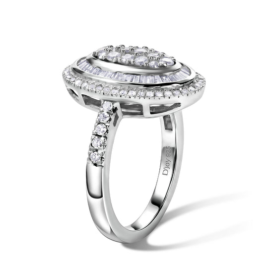 D'Joy Weißer Diamant Ring 925 Silber Rhodiniert (Größe 18.00) ca. 1,00 ct