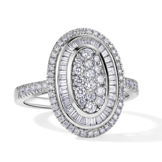 D'Joy Weißer Diamant Ring 925 Silber Rhodiniert (Größe 18.00) ca. 1,00 ct