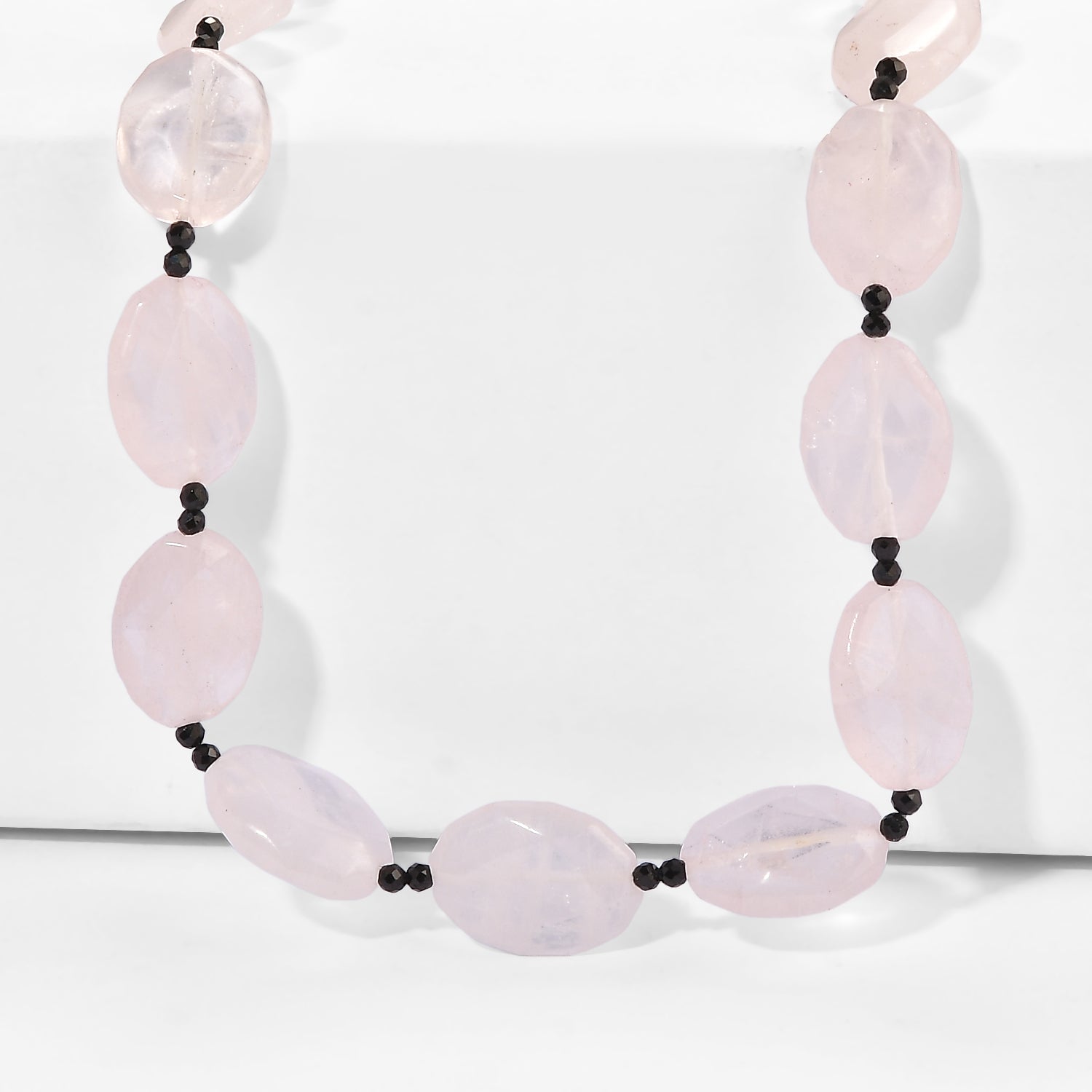 EVER TRUE Rosenquarz, Schwarzer Spinell Halskette ca. 50 cm Nickelfreies Messing Platiniert ca. 210.00 ct