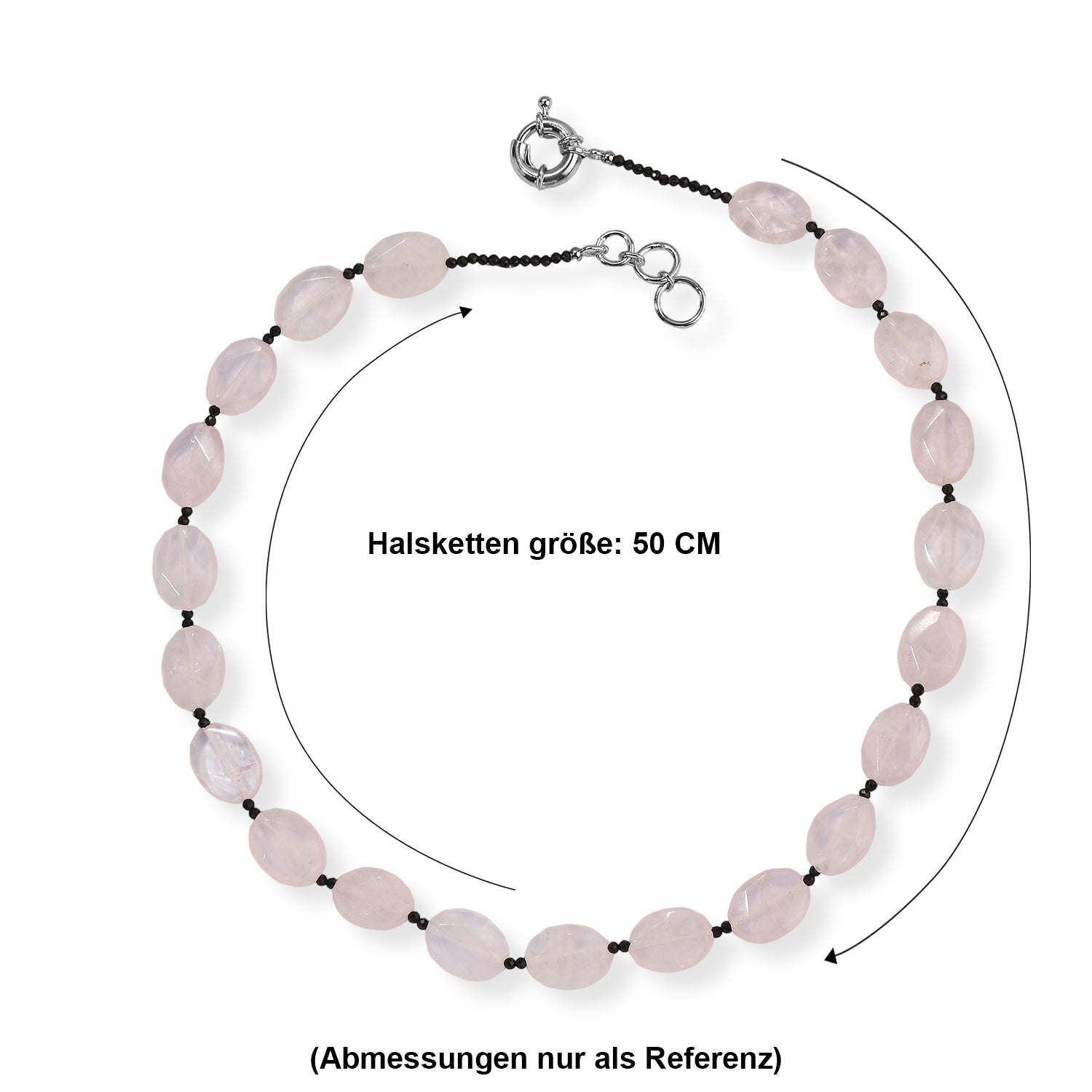 EVER TRUE Rosenquarz, Schwarzer Spinell Halskette ca. 50 cm Nickelfreies Messing Platiniert ca. 210.00 ct