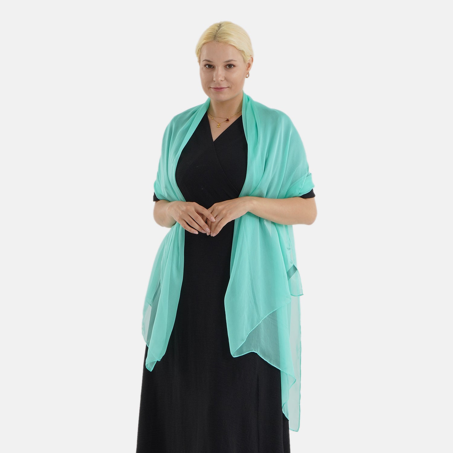 LA MAREY Luxus-Seidenschal aus 100% Maulbeerseide, weicher Fall, 110x180 cm, Aquablau
