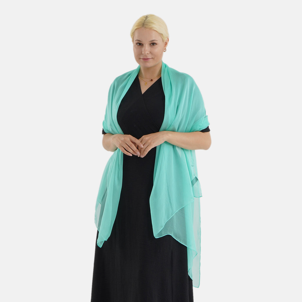 LA MAREY Luxus-Seidenschal aus 100% Maulbeerseide, weicher Fall, 110x180 cm, Aquablau
