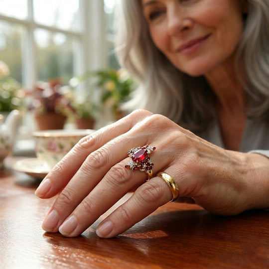 D'Joy Lab Grown Padparadscha-Saphir, Mosambik Granat Ring 925 Silber Rhodiniert und 750 Gelbgold Vermeil (Größe 17.00) ca. 4,39 ct