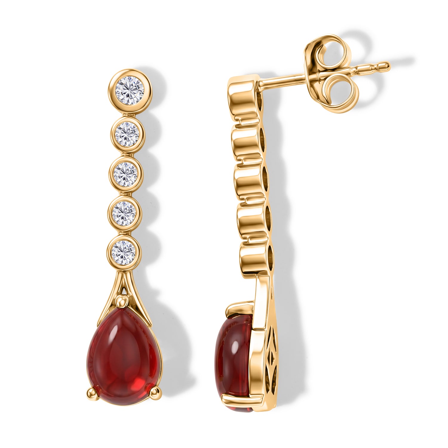 D'Joy Lab Grown Padparadscha-Saphir, Weißer Zirkon Ohrringe 925 Silber 750 Gelbgold vermeil ca. 4,54 ct.