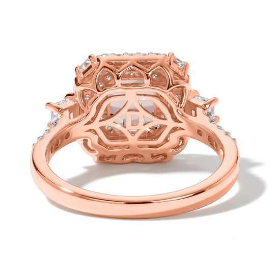 D'Joy AA Rosa Morganit, Moissanit AGI zertifiziert Ring 925 Silber 750 Roségold vermeil (Größe 20.00) ca. 1,71 ct