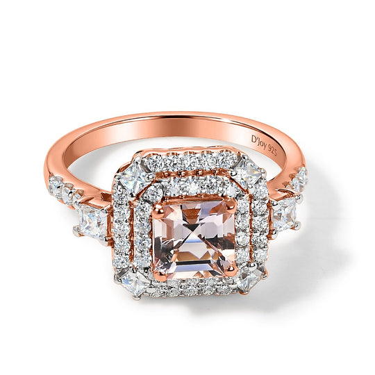 D'Joy AA Rosa Morganit, Moissanit AGI zertifiziert Ring 925 Silber 750 Roségold vermeil (Größe 20.00) ca. 1,71 ct